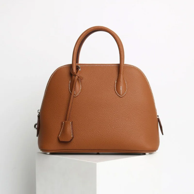High Quality Top Layer Cowhide Design Shell Bag with Lock Cowhide Handbag Fashion Mini Crossbody Bowling Women\'s elegant bags
