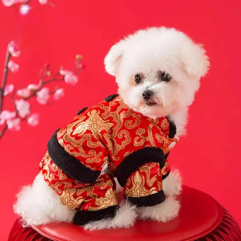 

New Year Dog Winter Tang Clothing Thickened Four legged Clothing Pet Teddy Winter Small Chinese New Year Festive Autumn Winter