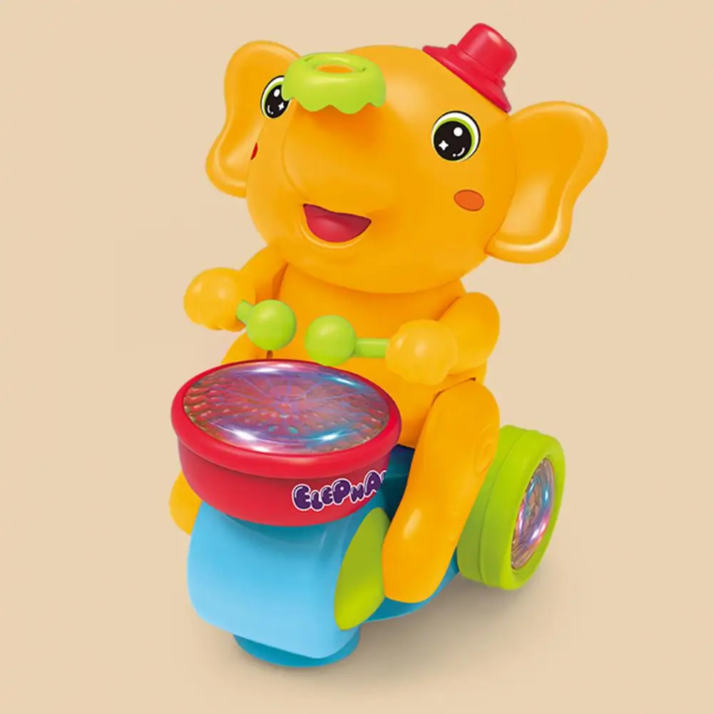 Elephant Drumming Toy Elephant Percussion Toy Educational Baby Elephant Car Toy with Music Light Blowing for Infant for Babies