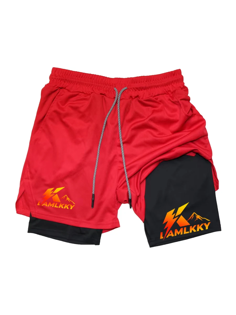 

Trendy LAMLKKY Print Men's 2-in-1 Workout Shorts with Phone Pocket & Towel Loop | Quick-Dry Gym Running RL000464