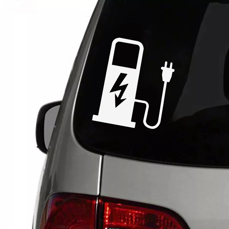 12*10cm EV Electric Vehicle Car Sticker Decal Funny Truck Battery Charger Charging Car Decoration Black White