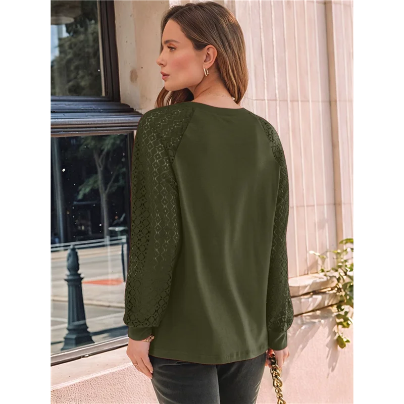 

Womens Long Sleeve Shirts Lace Tops Business Casual Fall Fashion Outfits Clothes Knitted Y2k Blouses