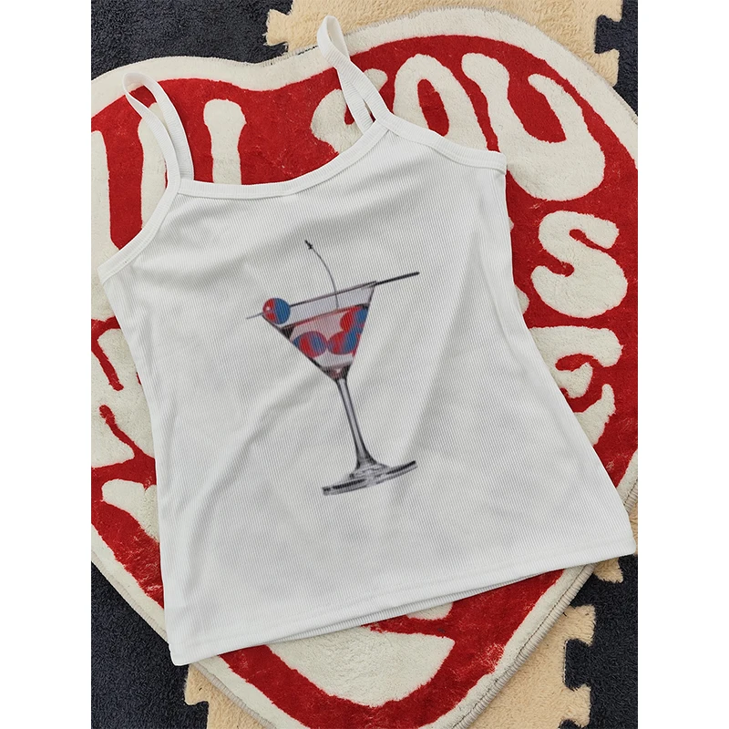 

American Fashion Hip Hop Graphical Printed Tank Top Y2k Gothic Harajuku Sleeveless Sexy Camisole Casual Slim Hot Girls Crop Tops