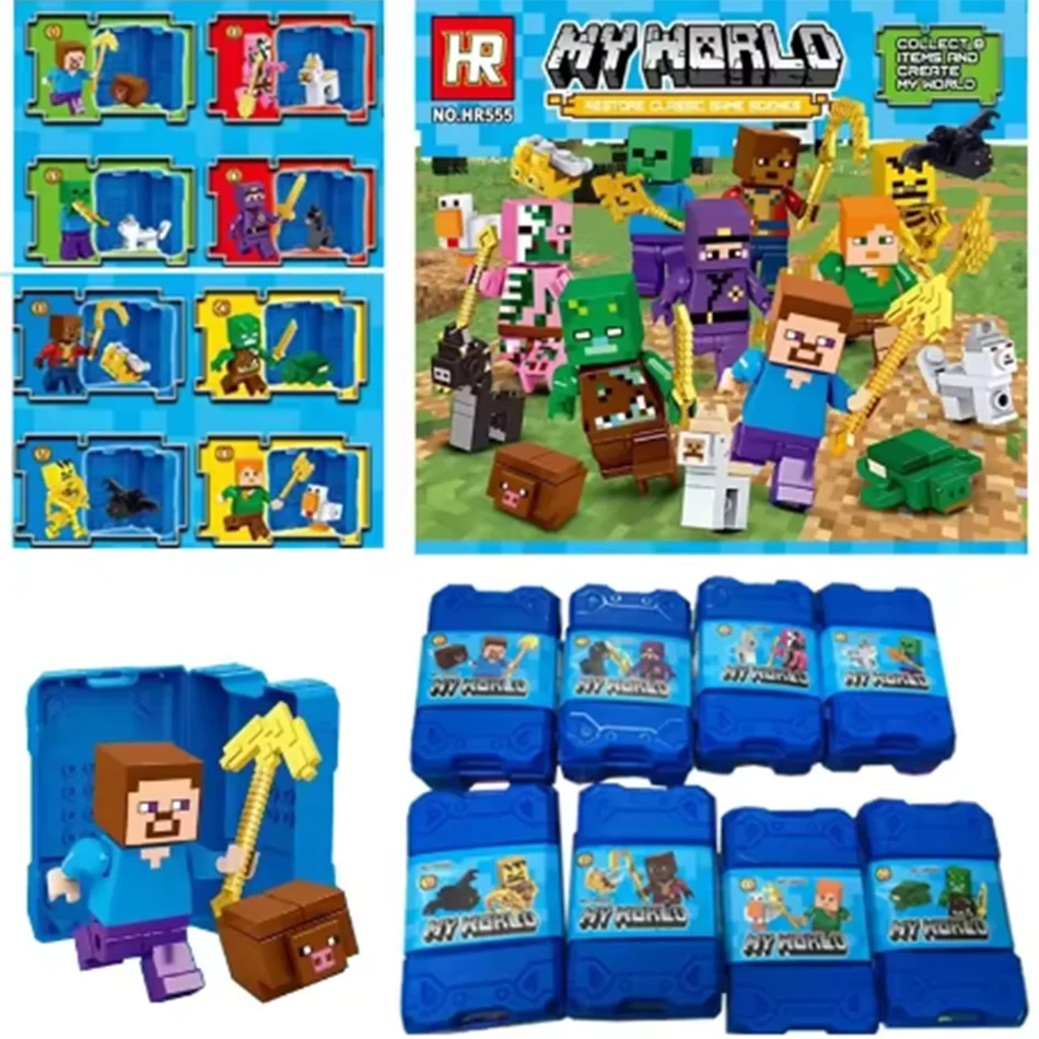 16 Uds. Figura artesanal de Anime Mine, caja ciega, estatuilla de acción, Kits de muñecas, colección de juguetes en miniatura de PVC, venta al por mayor, regalo de cumpleaños para niños