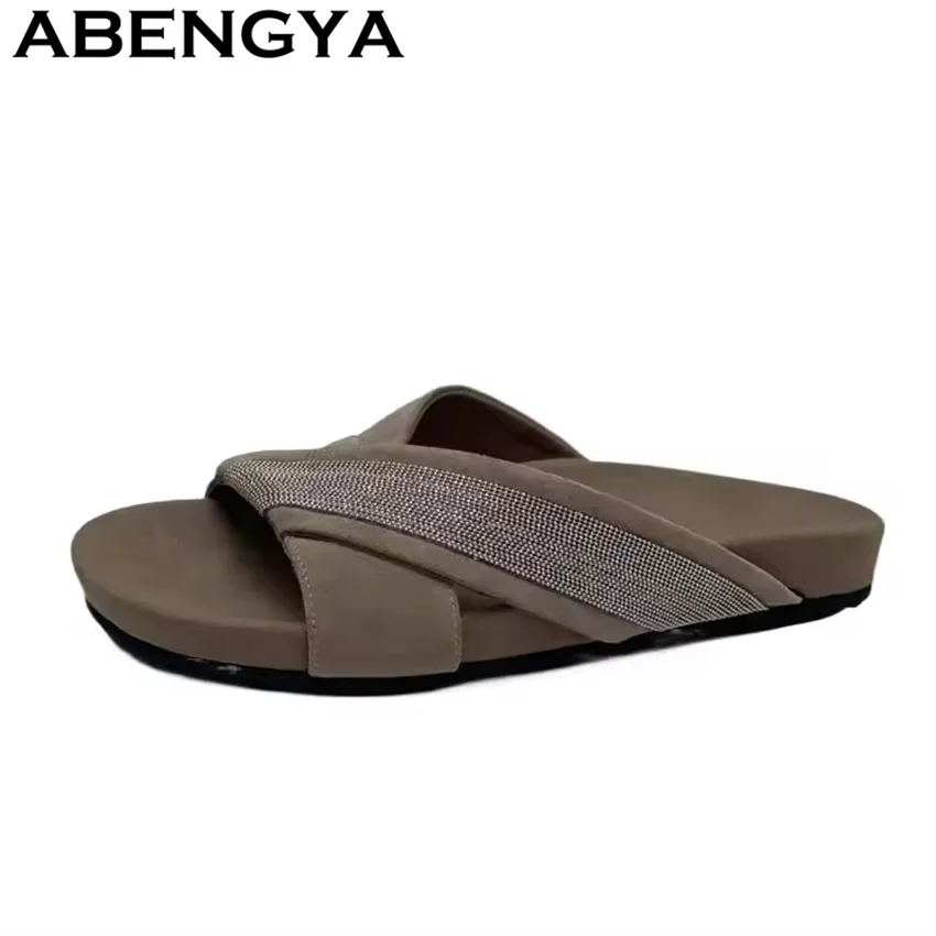 

ABENGYA Suede Round Toe Flats Punk Slippers Women Comfort Walk Slippers Summer Casual loafers Muler Shoes Woman Zapatillas mujer