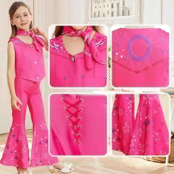 Eu's SWIND teen Girls Princess Cosplay Costume Pink hip-hop sets Disguise Scarf top and bottom sets 3pcs Spring fashion costume