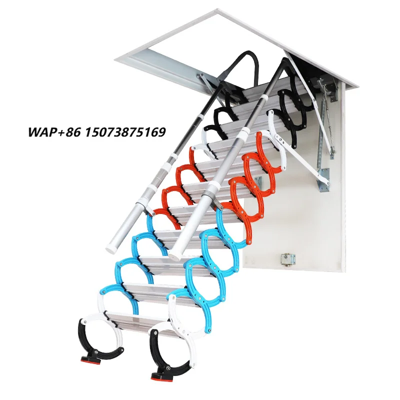 

GAOBU Semi Automatic Steel Minimalist Invisible Folding Telescopic Attic Ladder 300kg Capacity 12.5ft Extended Height for Home