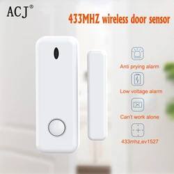 Sensor de alarme de porta sem fio ACJ 433mhz, janela aberta/fechada, acessórios para host/painel de alarme de segurança doméstica