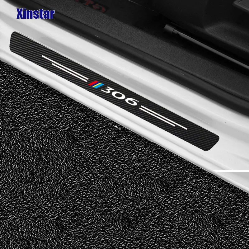 4pcs Carbon Fiber Car Door Sill Sticker For Peugeot 306 Auto Accessories