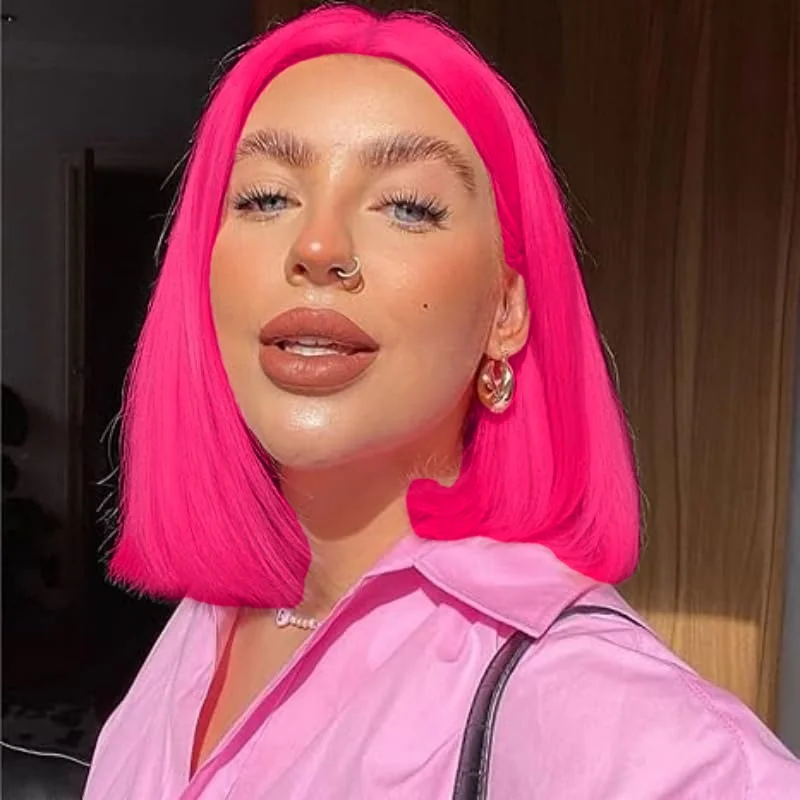 

13x4 кружевные фронтальные короткие прямые кружевные передние ярко-розовые парики Боб