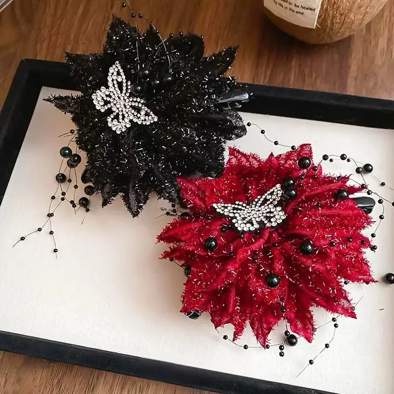 Diamond Butterfly Flower Glass Bead Clip Fashionable Temperament High-End Hair Accessories For Women