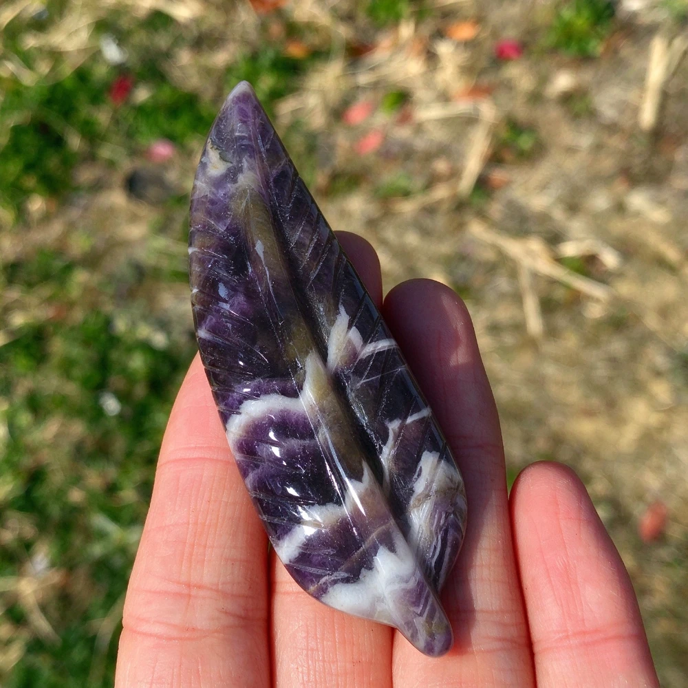 Natural Dream Amethyst Hand Carved Feather Ornament DIY Necklace Pendant Home Tabletop Decoration Collectible Souvenir Gift