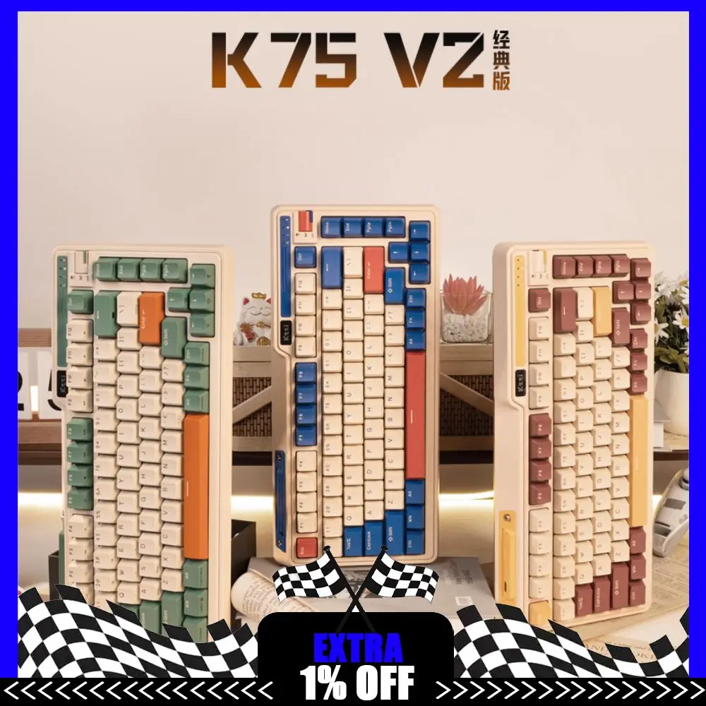 

KZZI K75 V2 Классическая клавиатура Беспроводная трехрежимная механическая клавиатура Классическая киберспортивная RGB 8000 мАч Горячая замена ПК Лаптопская клавиатура