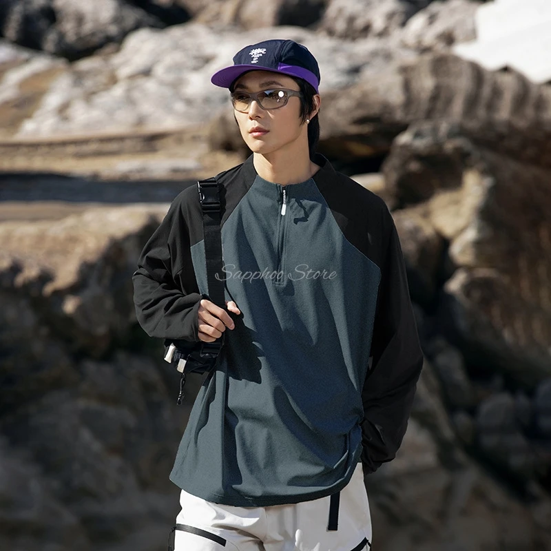 S/M/L/XL/2XL Unisex Clothing Sports Color Blocking Half Zipper Long Sleeved T-shirt Quick Drying Sun Protection, Running Cycling