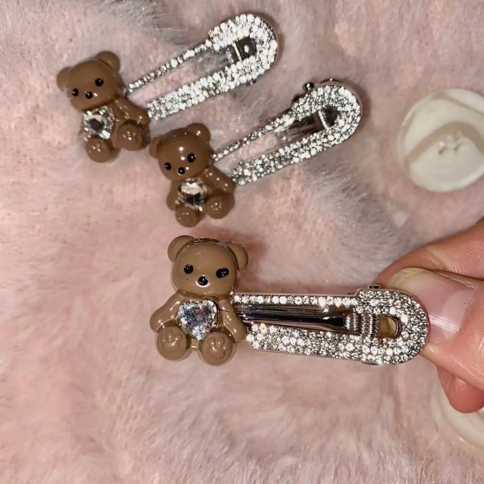 1 قطعة المرأة الخريف الشتاء لطيف الدب حجر الراين مقاطع الشعر موضة سباركلي إكسسوارات الشعر زينة الشعر الأنيقة #1