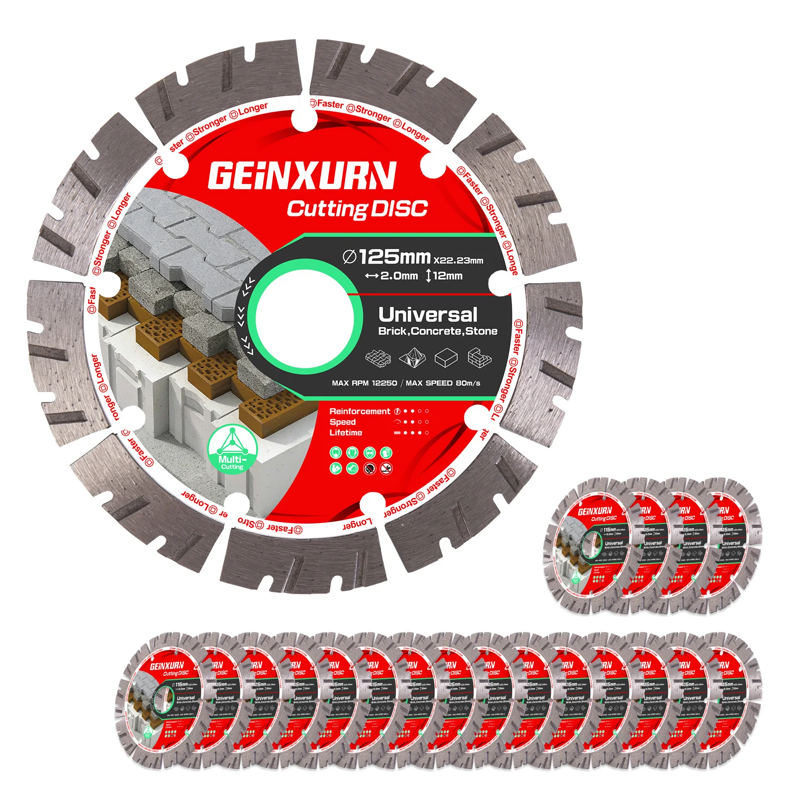 Geinxurn 3/8/15/20 PCS 5“ Great Wall Tooth Diamond Cutting Disc, Dry/Wet Cutting Wheel for Stone, Concrete, Brick, 7/8