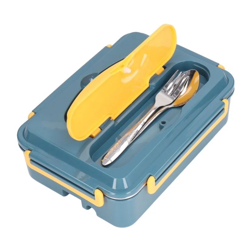 With Fork Spoon Bag Electric Heated Lunch Box 1.5 Liters ABS Stainless Steel Plug And Play Leakproof Sealing