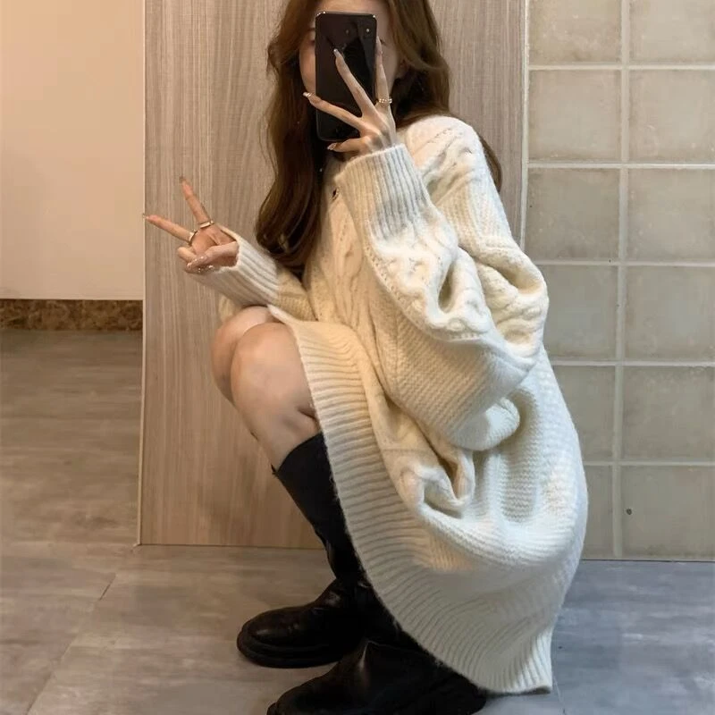 Spring and Autumn New Women's Loose Round Neck Thickened Knit Casual Versatile Sweater