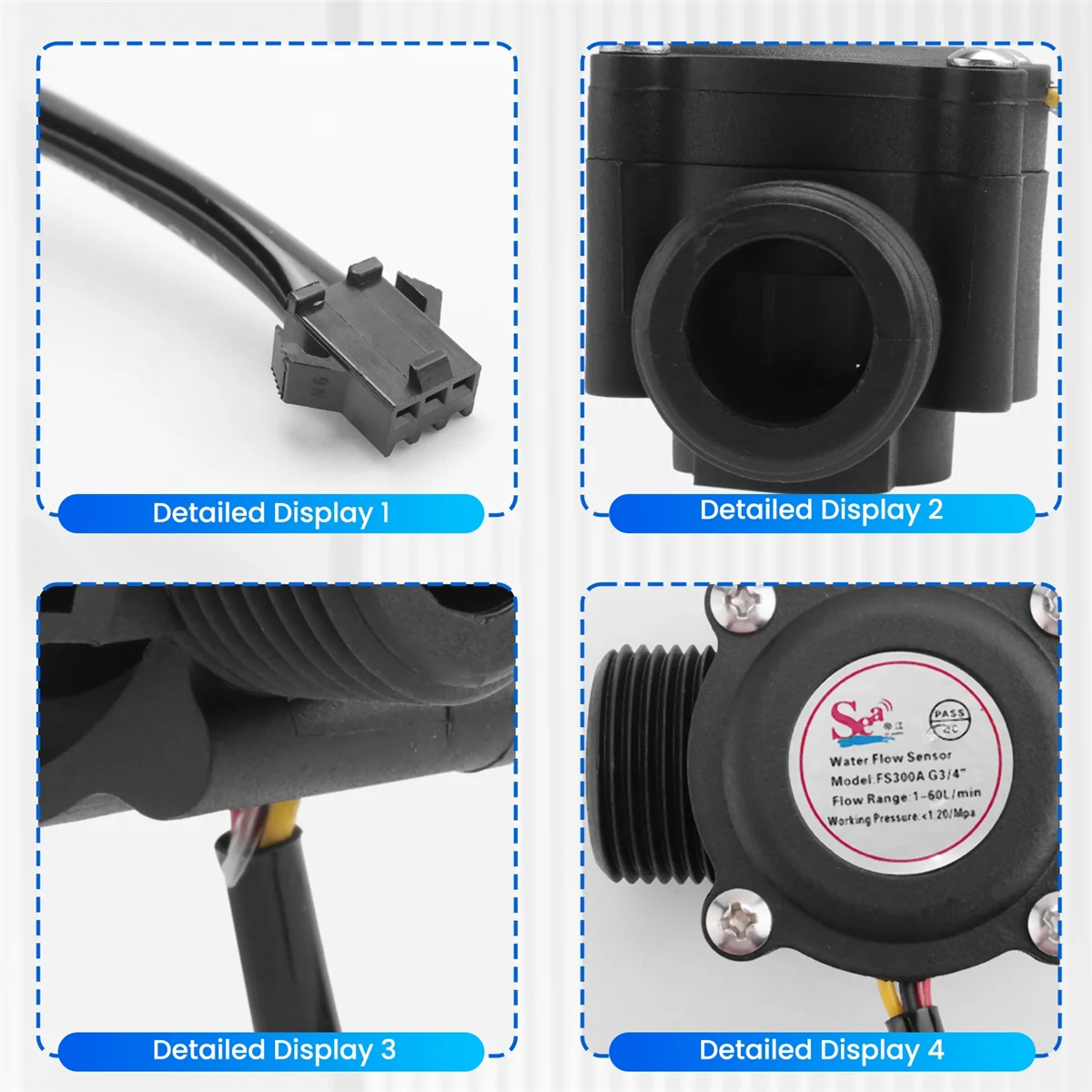 

YDSC 1-60L/Min DC 5-24V Hall Effect Water Flow Sensor Counter Meter FS300A