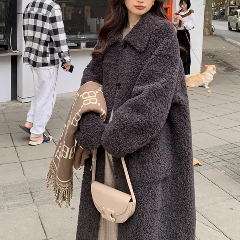 

2024 Haining Fur New Winter Lamb Wool Sheep Shearing Fur One Piece Fur Coat Women's Long Coat