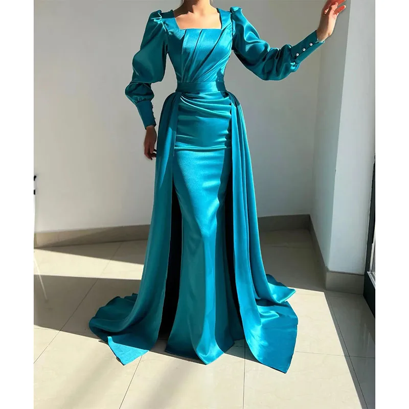 Elegant Muslim Evening Gown Long Sleeves Party Prom Dresses Pleats Formal Long Dress For Red Carpet Special Occasions Dress