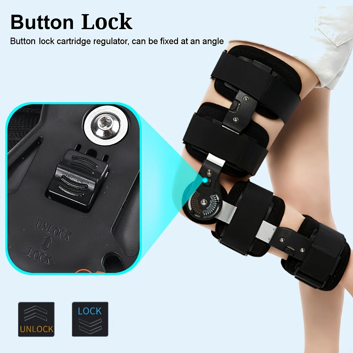 Adjustable Hinged Knee Brace with Button Lock - Sponge-Lined for Comfort, Suitable for Knee Support