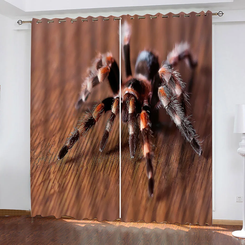 HUANZHUANG Blackout Curtain Animal Spider 2Pcs Painting Print Curtain Polyester Material For Living Room Bedroom Kitchen Home