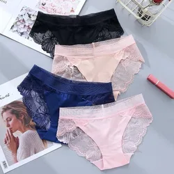 Lace Panties Sexy Seamless Lingerie Ice Silk Transparent Low Waist Briefs Women S-XL