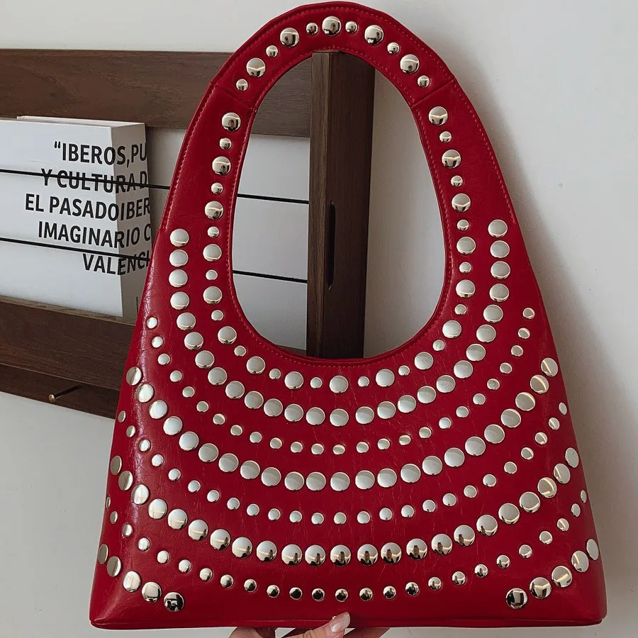 

2025 Studded Top Handle Bag, Women's Underarm Purse, Shoulder Crossbody Tote, Day to Night Sling Bag, Textured Commuter Bag