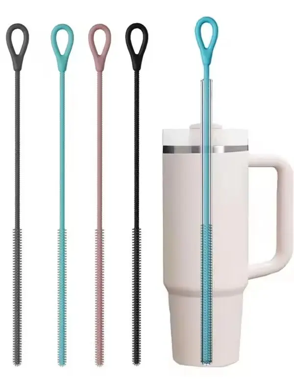 2 Stück Strohhalm-Reinigungsbürste Extra Lang Silikon für Stanley-Becher Wiederverwendbare Strohhalme Tiefenreinigung Flexible Borsten Spülmaschinenfest – Detail 1