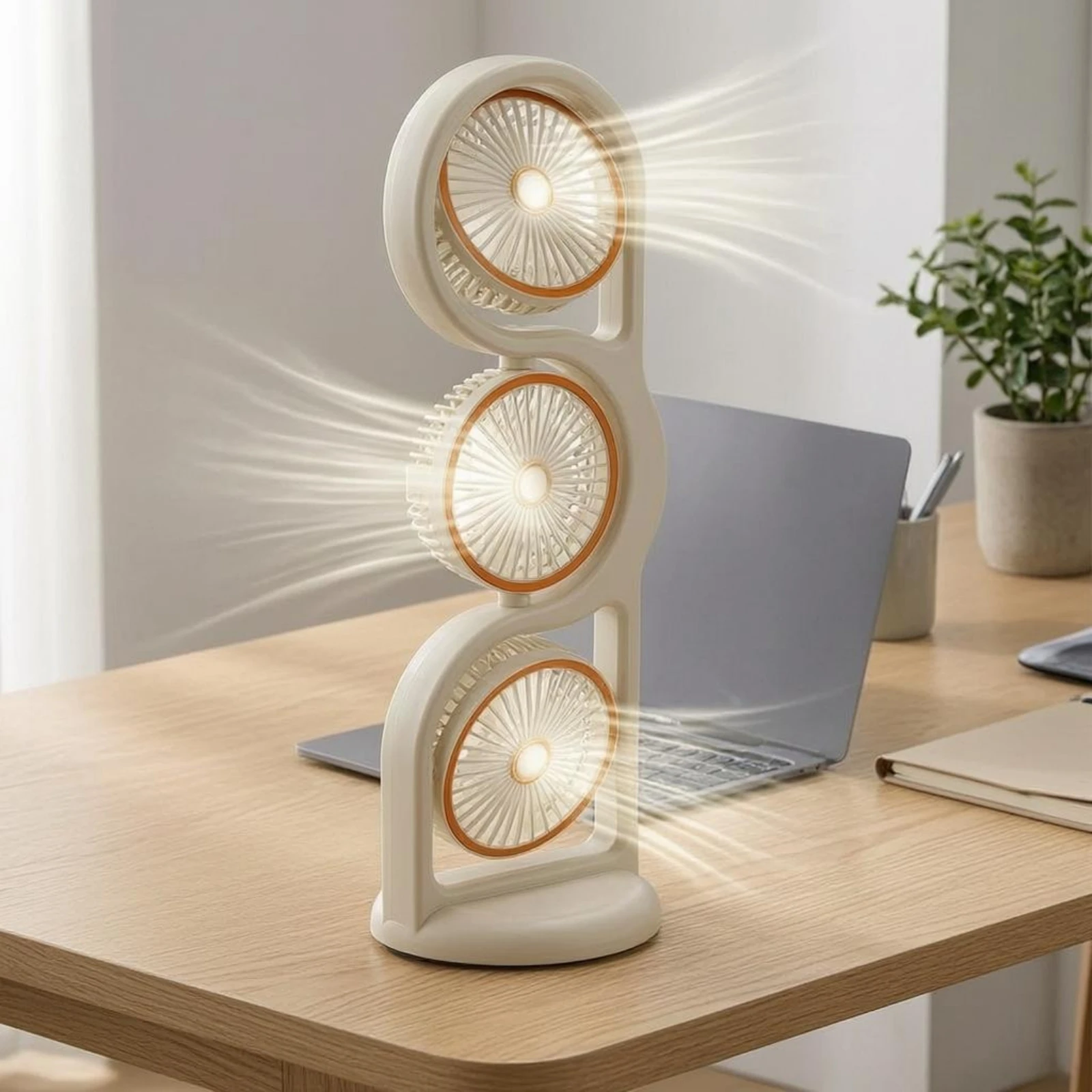 Vertical Three-Head Fan Rounded Base Triple-Head Desk Fan Air Circulator Streamlined Cooling Appliance Quiet