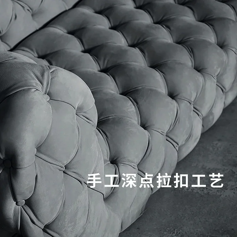 Light luxury matte leather three-person sofa