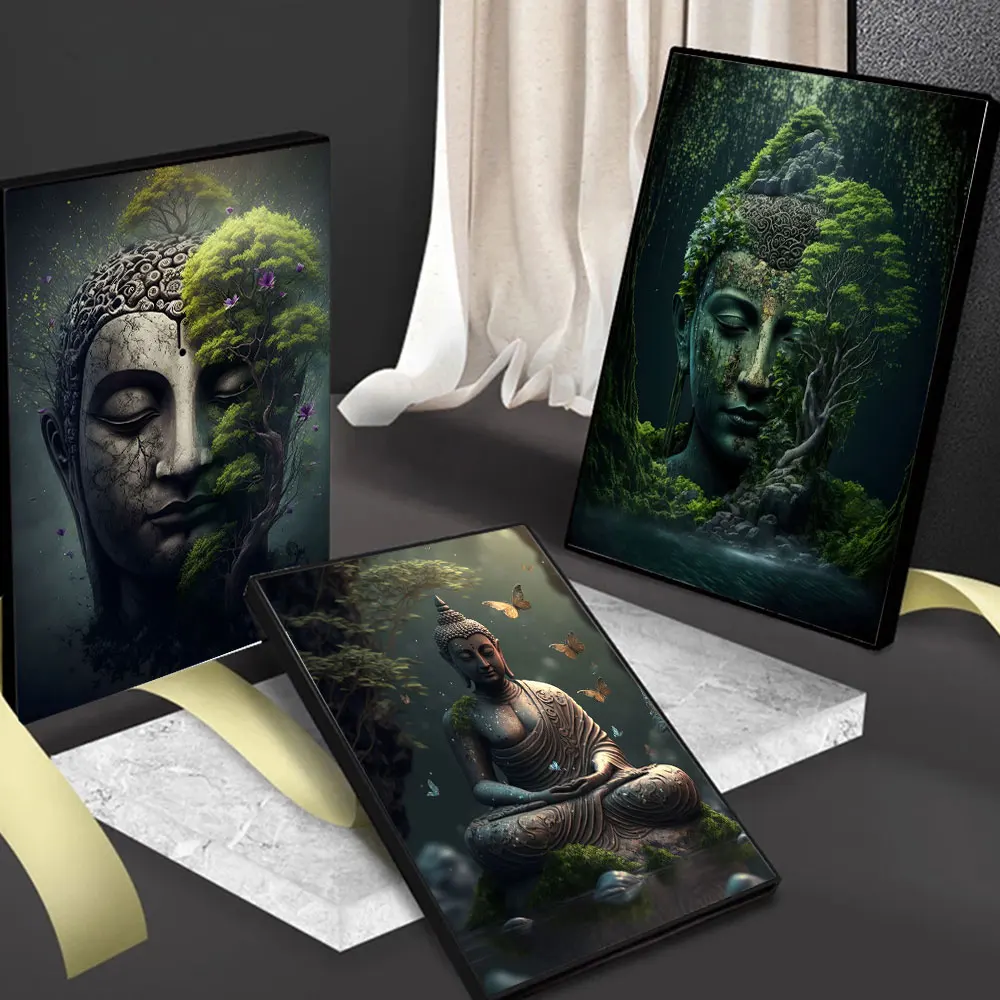 

Zen Religion Meditation Buddhism Poster and Print Canvas Painting Wall Art Buddha In Nature Abstract Picture For Room Home Decor