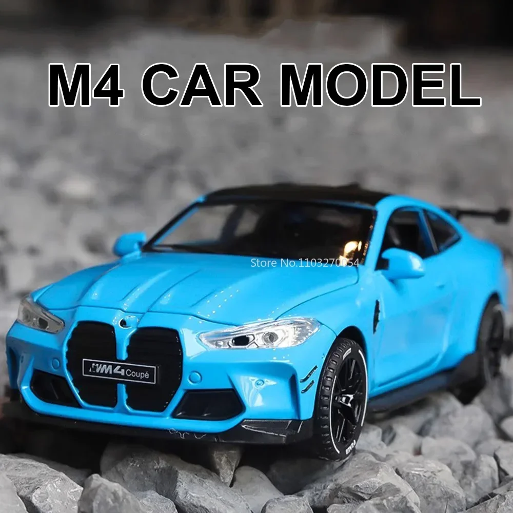 1:32 BMW M4โลหะผสมSportcarของเล่นรุ่นขนาดเล็กDiecastโลหะยานพาหนะจําลองเสียงแสงดึงกลับรถยนต์สําหรับของขวัญเด็ก