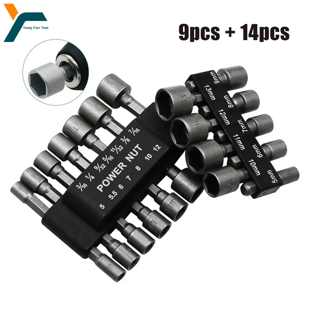 23Pcs Drill Bit Adapter Hex Nut Driver Socket Kit 1/4'' Hex Nut Driver Wrench Set For Electric Screwdriver Tool Machine Repair