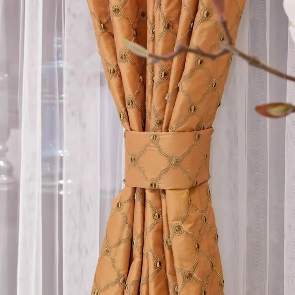 Orange Silk Luxury Diamond Embroidered Curtains for Living Room Bedroom Full House Home Decor In