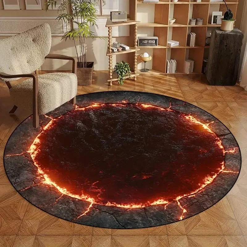 VIKAMA 3D Stone Well Waterfall Hole Round Rug Realistic Rock Optical Illusion Flannel Non Slip Indoor Floor Decor Mat