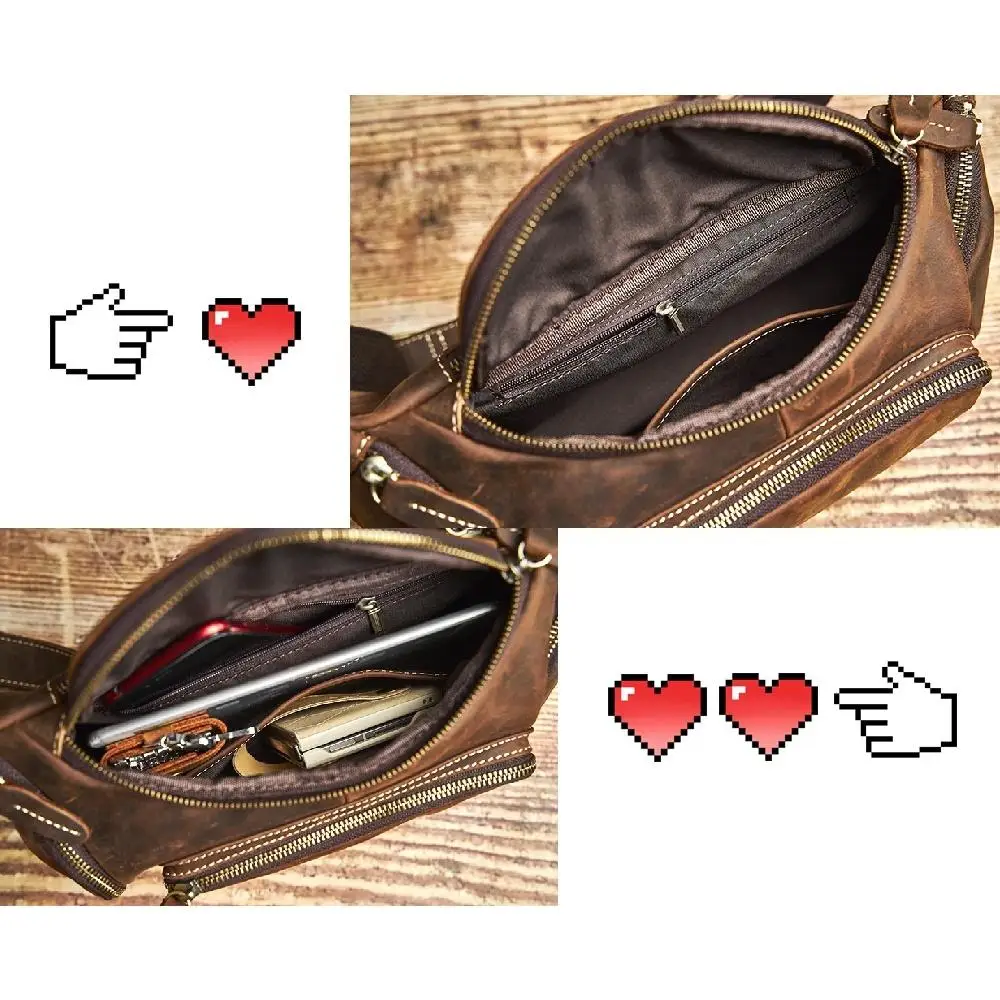Nupugoo Leder Hüft tasche Herren Retro Cross body lässige Brusttasche multifunktion ale verrückte Pferd Ledertasche – Detail 6