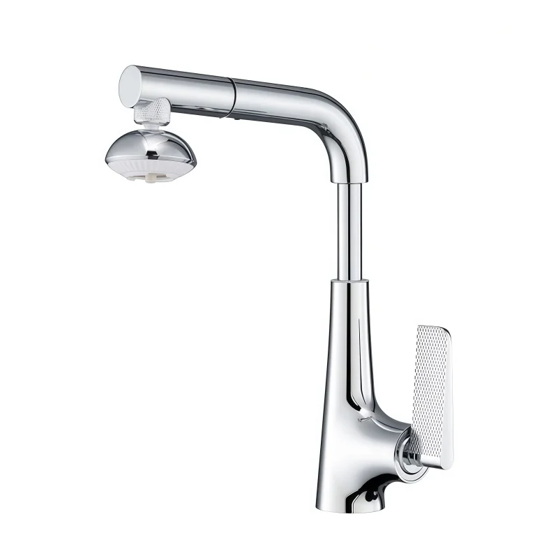 Pull-out Faucet Kitchen Sink Basin Hot and Cold Handwashing Household Adjustable Splash-proof Sink Faucet