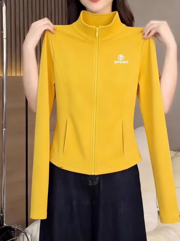 

Весна 2026: Женский желтый кардиган на молнии с длинным рукавом, приталенный, универсальный, больших размеров, для повседневной носки, как верхняя одежда или внутренний слой