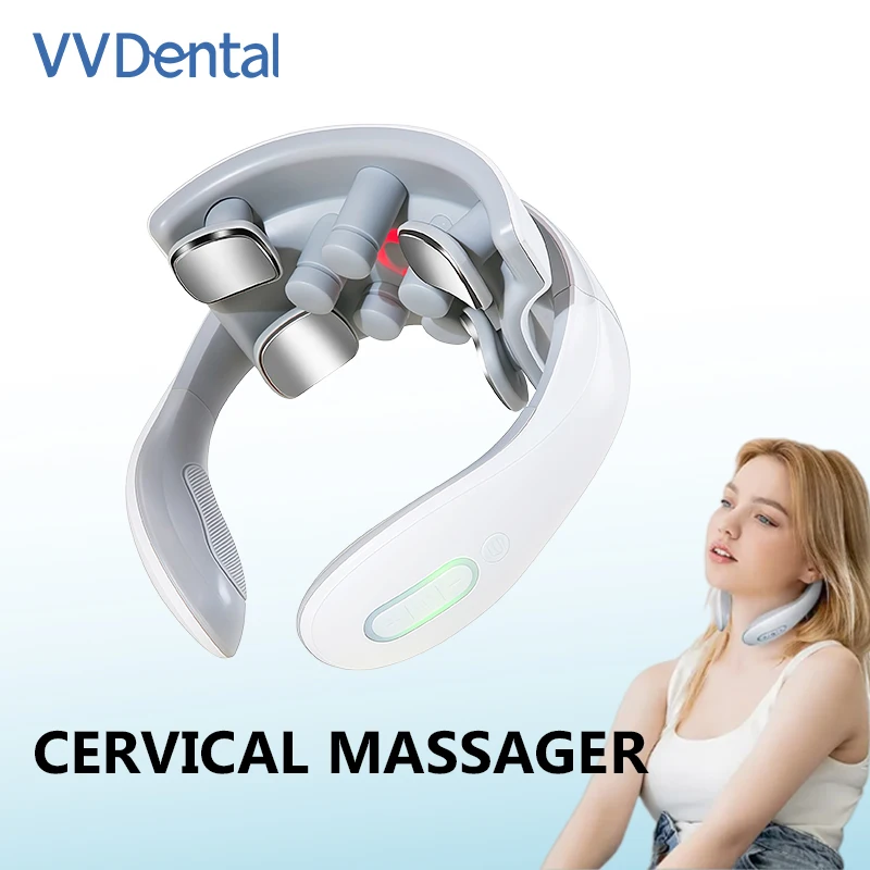 Neck Massager with Heat EMS Pulse Vibration 4 Modes USB Rechargeable Pain Relief Home Office Gift for Women Men H88 White