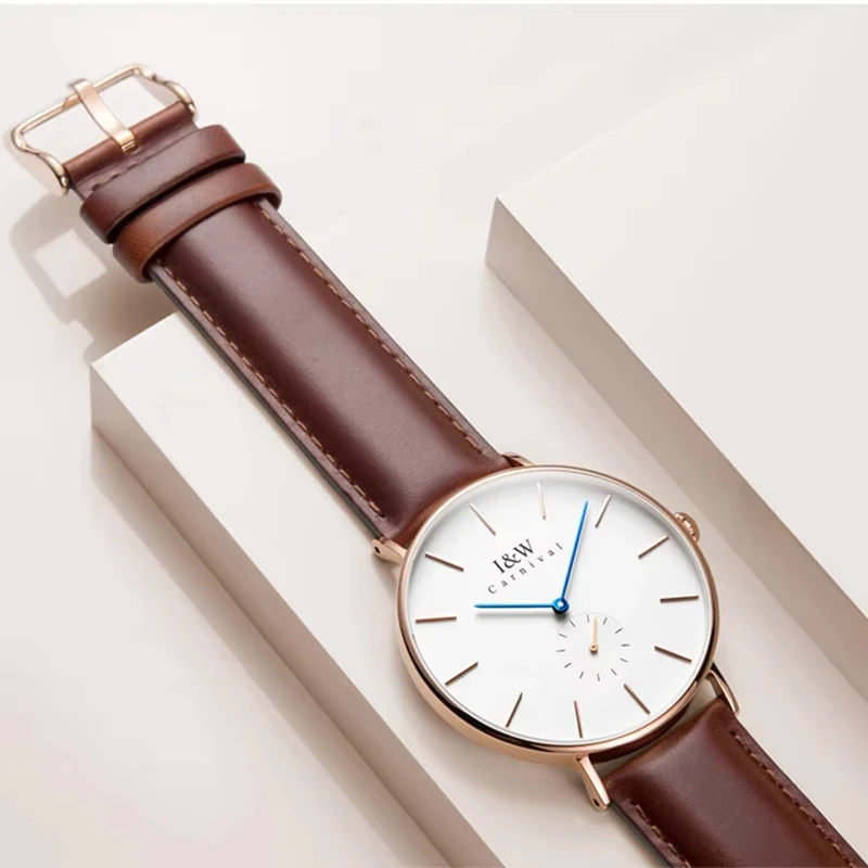 Carnival Brand High-End IW Series Fashion Ultra-thin Quartz Watches Mens Lather Sapphire Simple Luxury Japan Movement Watch Men