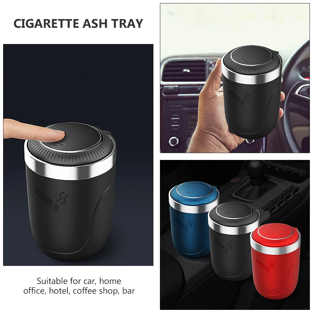 

Car Ashtray Led Lighted Push Lid Ash Holder Cigarette Tray Smoke Proof Stain Resistant Durable Abs For Vehicle Home Office Bar