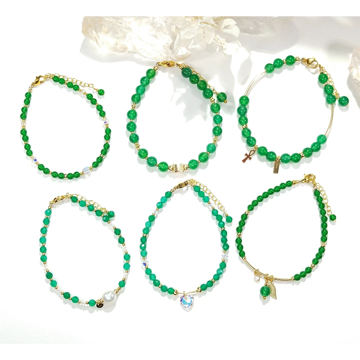 

Lii Ji Natural Green Agate Stone 4mm/6mm American 14K Gold Filled Bracelet Handmade Fashion Jewelry