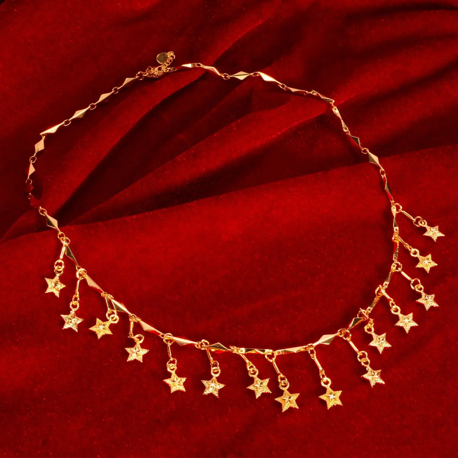 9999 gold five-star necklace - non-fading summer women's high-end fringed star necklace