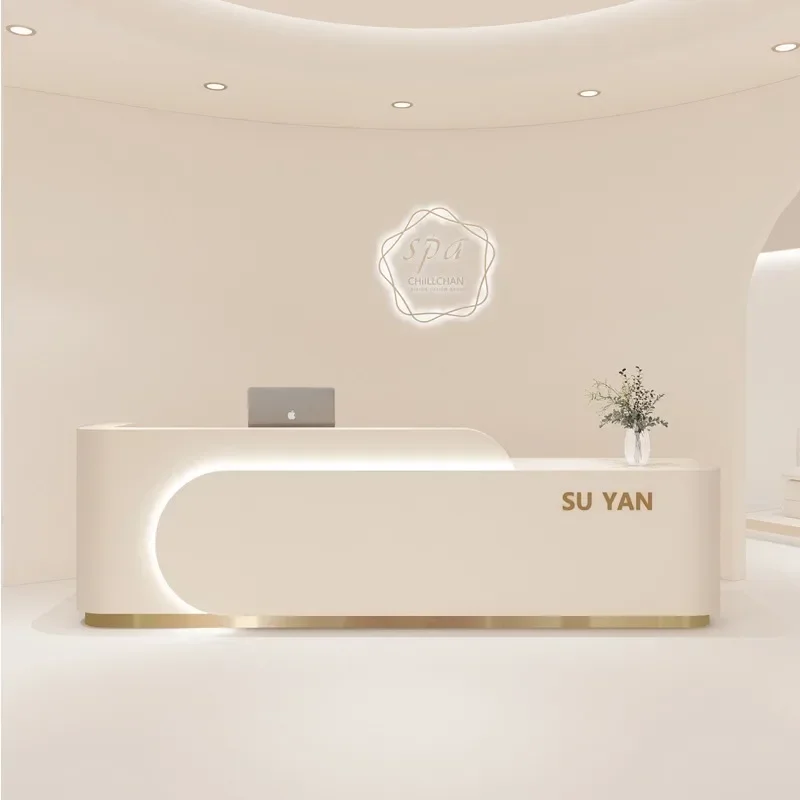 

High-end Service Desks Display Two People Sales Luxury Adult Design Curved Modern Desks Elegant Checkout Work Bureau Furniture