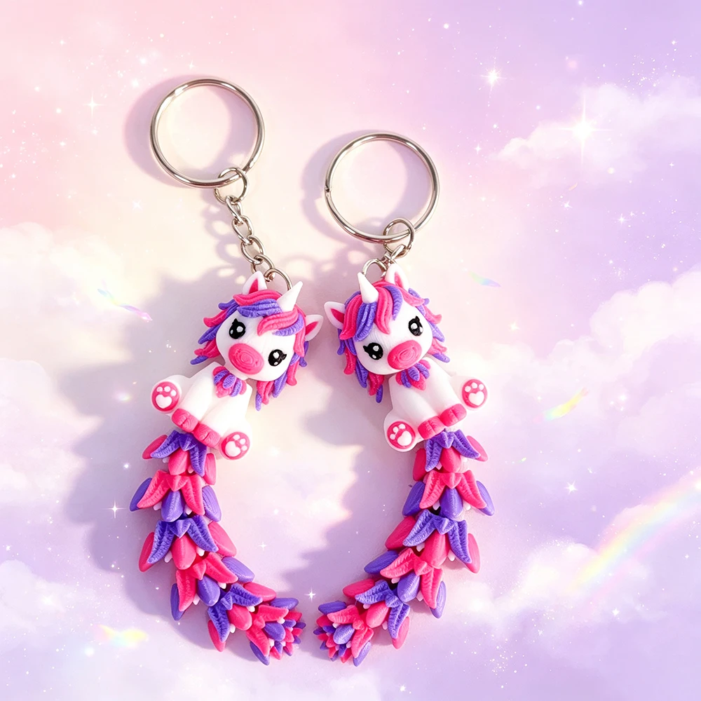 3d Printing Cute Pink Purple Unicorn Keychain Fantasy Theme Design, Mobile Backpack Pendant, Mobile Phone, Car, Etc