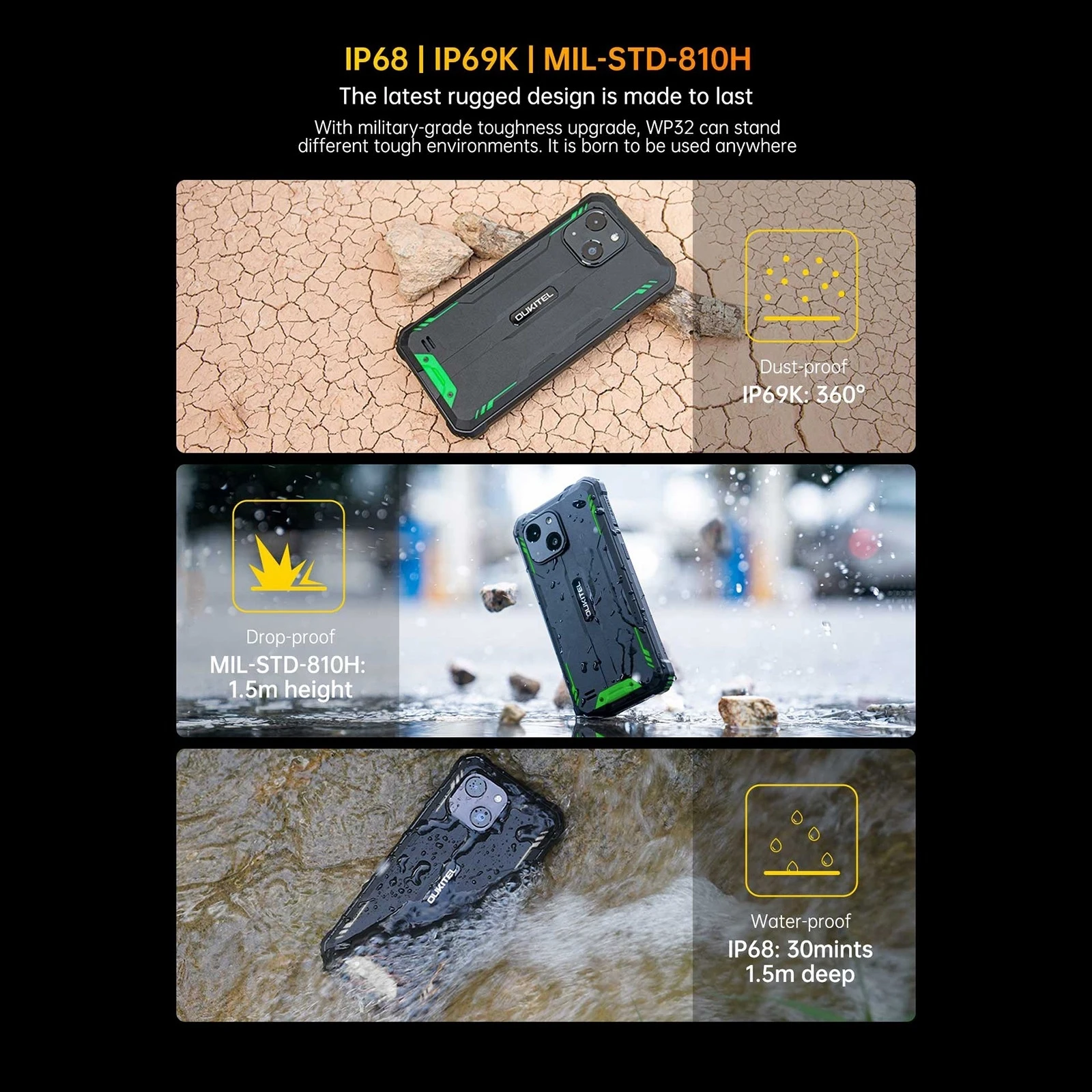 Imagem -05 - Smartphone Robusto 593 Fhd Mais Display Android 13 Unisoc Tiger T606 4gb 128gb 6300mah Câmera de 20mp Celular Nfc 4g Oukitel-wp32