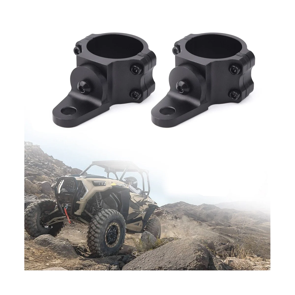 UTV LED Whip Light Mounts CB Antenna Bracket for 1.5inch-2inch ATV Rollbar Cage Accessories, 2PCS Black