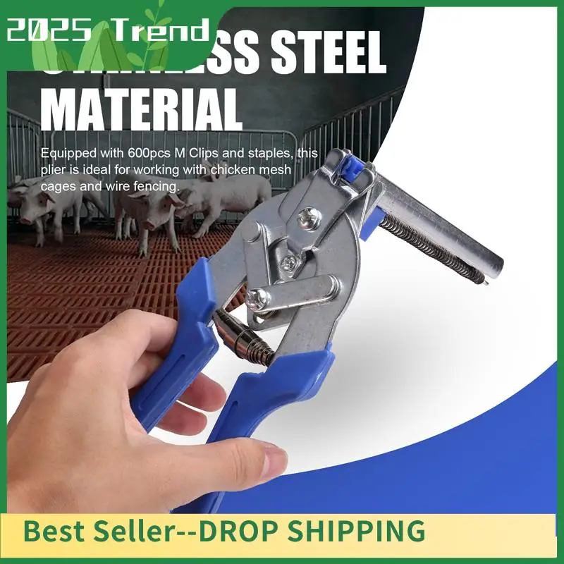 

Hog Ring Plier Tool With 600Pcs M Clips Staples Chicken Mesh Cage Wire Fencing Anti-Slip Handle Hand Tools